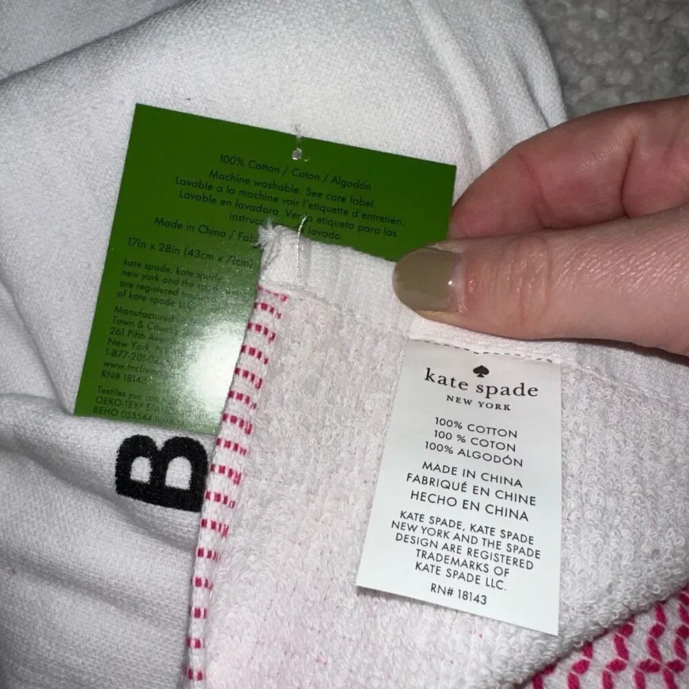 Kate Spade Pink White Eat Cake For Breakfast Kitchen Towels NWT